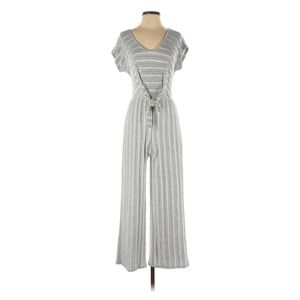 Caution To The Wind Sz L Jumpsuit Gray White Striped V Neck Stretch Soft